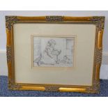 CHARLES HODGE MACKIE "CUPBOARD LOVE" SIGNED & INSCRIPTION REVERSE GILT FRAMED PENCIL & INK DRAWING