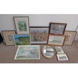 SELECTION OF PRINTS, OIL PAINTINGS ETC TO INCLUDE : MCINTOSH PATRICK 'HOUSE ON THE RIVER', SIGNED,