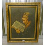 AFTER GERRIT DON, 'OLD LADY READING, INFORMATION ON ARTIST & ORIGINAL PAINTING TO REVERSE,