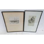 JACKSON SIMPSON, 2 FRAMED ETCHINGS, THE HARBOUR - STONEHAVEN, SIGNED, 17 X 21 CM, & CATHEDRAL SCENE,