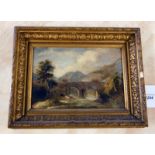 19TH CENTURY GILT FRAMED OIL PAINTING, COWS BY THE STREAM, UNSIGNED, 17.5 X 15.