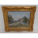 ARCHIBALD KAY A HUMBLE DWELLING SIGNED GILT FRAMED OIL PAINTING 35 X 45 CM
