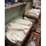 2 WOOD BOUND LUGGAGE TRUNKS WITH CONTENTS OF VARIOUS LINEN,