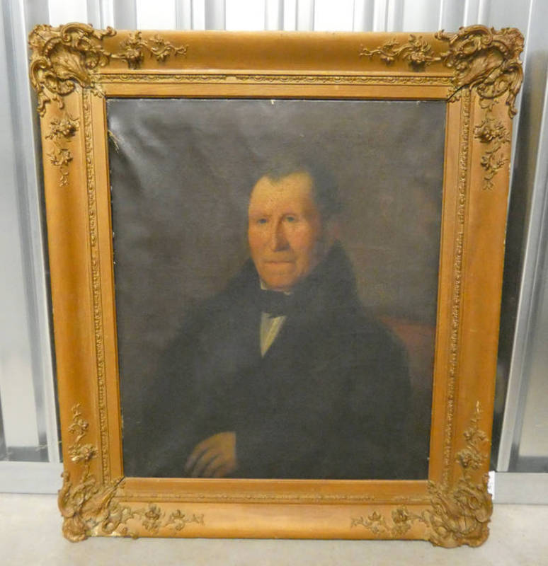 GILT FRAMED OIL PAINTING PORTRAIT, POSSIBLY OF BENJAMIN DONALD OF NEWTON OF DEERSHAW,