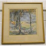 CHARLES HODGE MACKIE 'THE SHEPHERD' SIGNED FRAMED WATER COLOUR 40CM X 39 CM