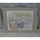 W MOSLEY STONEHAVEN HARBOUR SIGNED FRAMED PRINT 38 X 48 CM