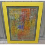 ABSTRACT FRAMED OIL PAINTING, INDISTINCTLY SIGNED,