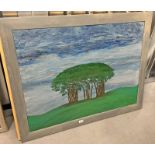 TREES & SKY INDISTINCTLY SIGNED FRAMED OIL PAINTING 75 X 100 CM