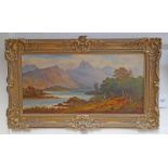 D MACKENZIE 'FISHING AT THE LOCH' SIGNED GILT FRAMED OIL PAINTING 60 CM X 30 CM