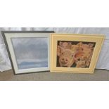 RUTH WALKER, PIGS, SIGNED, FRAMED OIL PAINTING, 39 X 49 CM, TOGETHER WITH B O,