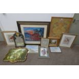 SELECTION OF FRAMED PICTURES INCLUDING ART NOUVEAU STYLE WATERCOLOUR OF FLOWERS,