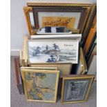 LARGE SELECTION OF PRINTS, EMBROIDERY, MIRRORS ETC.