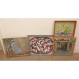 4 FRAMED & UNFRAMED OIL PAINTINGS TO INCLUDE E M YOUNG, DAYDREAMING, SIGNED TO REVERSE, UNFRAMED,