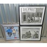 3 FRAMED PRINTS TO INCLUDE; NORMAN ROCKWELL 'THE RUNAWAY', HOPPER/FONDA 'EASY RIDER', & 1 OTHER.