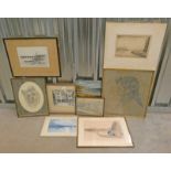 SELECTION OF FRAMED & UNFRAMED ETCHINGS, WATERCOLOURS, OIL PAINTINGS,