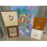 SELECTION OF OIL PAINTINGS, ENGRAVINGS, ETC TO INCLUDE; KIM REDPATH 'TULIPS' SIGNED,