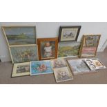 LARGE SELECTION OF FRAMED PRINTS, GILT FRAMED MIRROR ETC. LARGEST 36.