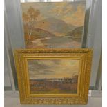 W S MYLES, 2 OIL PAINTINGS 'SAILING ON THE LOCH' SIGNED, UNFRAMED & 'TOWN ON THE HORIZON' SIGNED,