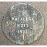 WHISKY BARREL LID MARKED " THE MACALLAN DISTY 1994",
