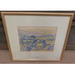 J BOYD OVER THE FIELDS SIGNED FRAMED PASTEL DRAWING 25 X 33 CM