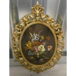 VAN EES STILL LIFE OF FLOWERS SIGNED OVAL BRASS FRAMED OIL PAINTING 29 X 22 CM
