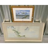 PETER FLINT, DOG FLIGHT, SIGNED, FRAMED PRINT, 20 X 29 CM, TOGETHER WITH WYLIE LOCHHEAD, SHANGRILA,