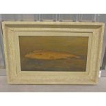 W S MYLES RAINBOW TROUT INDISTINCTLY SIGNED FRAMED OIL PAINTING 32 X 60 CM