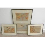 SET OF 4 FRAMED EARLY 20TH CENTURY PRINTS AFTER FRANK SOUTHGATE INCLUDING GROUSE & MALLARDS IN