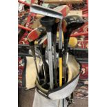 SELECTION OF GOLF CLUBS IN A GOLF BAG, CLUBS INCLUDE JOHN LETTERS IRONS, ROBERT FORGAN PUTTER,