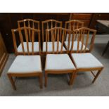 SET OF 6 STAG TEAK DINING CHAIRS ON SQUARE SUPPORTS.