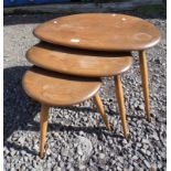 ERCOL ELM NEST OF 3 PEBBLE TABLES Condition Report: Item has age related marks,