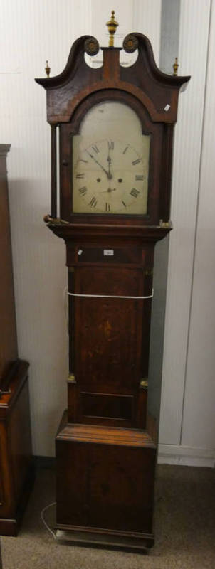 19TH CENTURY INLAID OAK LONG CASE CLOCK WITH PAINTED DIAL