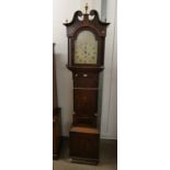 19TH CENTURY INLAID OAK LONG CASE CLOCK WITH PAINTED DIAL