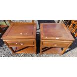 2 CHINESE HARDWOOD LAMP TABLE WITH SINGLE DRAWER ON SQUARE SUPPORTS.