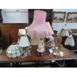 VERY GOOD SELECTION OF TABLE LAMPS TO INCLUDE 2 PORCELAIN FIGURE TABLE LAMPS,