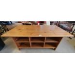 PINE RECTANGULAR COFFEE TABLE WITH OPEN SHELVES 118CM LONG