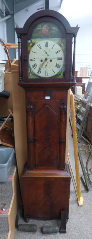 19TH CENTURY MAHOGANY LONGCASE CLOCK WITH PAINTED DIAL Condition Report: Item has