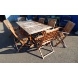 WOODEN GARDEN TABLE & SET OF 8 FOLDING GARDEN CHAIRS Condition Report: The