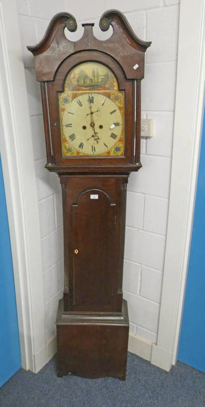 19TH CENTURY OAK LONGCASE CLOCK WITH PAINTED DIAL