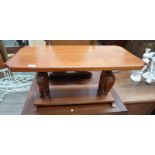 MAHOGANY COFFEE TABLE ON CARVED ELEPHANT SUPPORTS