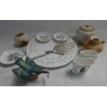 11 PIECES OF ROYAL WORCESTER WARE INCLUDING CASED PLATE & SERVER, KING FISHER BIRD, VASES,