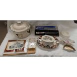 ROYAL CROWN DERBY FLORAL DECORATED DISHES & CASED CAKE KNIFE, COALPORT CASED CAKE KNIFE,