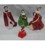 3 COALPORT FIGURES & ROYAL WORCESTER FIGURE CELEBRATING THE QUEENS 80TH BIRTHDAY