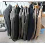 14 COAT HANGERS WITH SUITS, JACKETS, ETC Condition Report: Sizes include 40R,