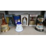 5 BELLS DECANTER CHRISTMAS 1989, SEALED BELLS 20 YEARS OLD, ETC,