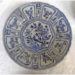 18TH CENTURY CHINESE KRAAK PORCELAIN BLUE & WHITE PANELLED CIRCULAR DISH DECORATED WITH CENTRAL