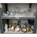 EXCELLENT SELECTION OF ARTS & CRAFTS GLASS, ART GLASS MANTLE CLOCK, CRYSTAL, VARIOUS TEASETS,