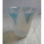 LALIQUE CAMPANULE BLUE STAINED & OPALESCENT GLASS VASE OF PANELLED TAPERING FORM WITH FLOWERS &
