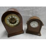 INLAID MAHOGANY MANTLE CLOCK & 1 OTHER MAHOGANY MANTLE CLOCK