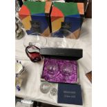 2 DARLINGTON CRYSTAL BOWLS & BOXES, 2 EDINBURGH CRYSTAL BRANDY GLASSES IN BOX,